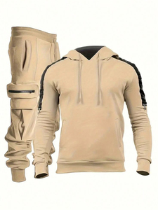 Men's <b>White</b> Hooded Tracksuit Set Full Sleeve Sporty <b>Joggers</b> With Side Pockets Breathable Polyester Autumn Wear - Product Image 6