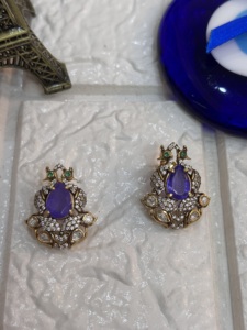 <b>studs</b> earring in doublet stone in peacock design floral shape with gold plated in handmade <b>studs</b> earring wedding jewelry - Product Image 3
