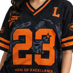 Maillot de football américain imprimé papillon pour femme, maillot de sport oversize en maille noire avec numéro orange pour homme, style hip-hop streetwear - Product Image 2