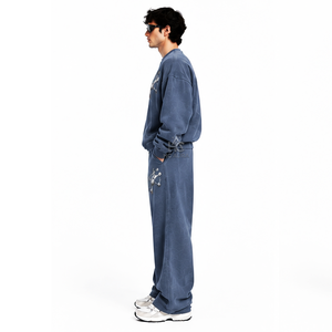 Chándal Azul Sostenible Estampado de Alta Calidad para Hombre, con Cierre Completo, Cuello Alto, Corte Holgado, Ropa Casual con Bolsillos Laterales y Logotipo Personalizado - Product Image 6