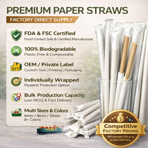 Pajitas de Papel Kraft Natural Marrón Ecológicas y Desechables para Bebidas Frías - Product Image 1