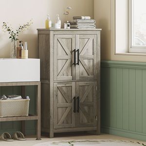 Mobile bagno moderno in legno stile rustico con scaffali a 3 livelli grigio chiaro (23.6x11.8x43.3) - Product Image 2