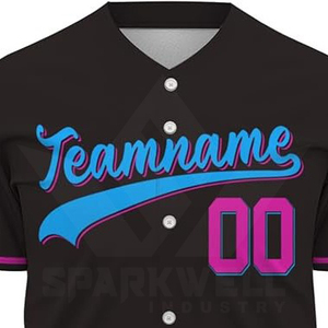 Camiseta de Béisbol Personalizada Unisex Negra de Manga Corta con Tirantes en T, Botones al Frente, Impresión de Nombre y Número del Equipo, Transpirable y que Absorbe la Humedad - Product Image 6