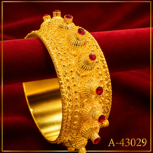 Tibetan Brass Cuff Bracelets with Zircon Inlay <b>Cushion</b> Cut Ethnic Spike Design 24K Gold Plated Women's A-43026 - Product Image 4