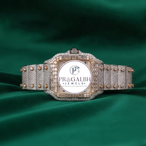 นาฬิกาเพชรหรู Pragalbh Jewels หน้าปัดแบบอาหรับ ตัวเรือนสแตนเลสสตีล ควอตซ์ สำหรับผู้ชายและผู้หญิง ประดับด้วยโมอิสซาไนต์ - Product Image 1