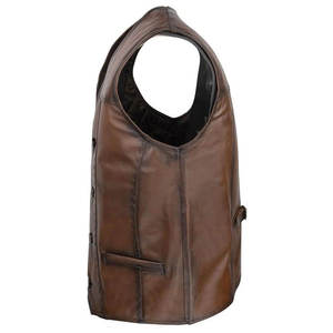 Chaleco de Cuero Genuino para Hombre, Casual, Color Sólido, Cierre con Cinturón Ajustable, Prenda Exterior de Otoño, Sin Cuello, Largo Regular, Personalizado - Product Image 2