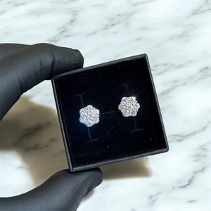 Stock Iced Flower Cluster Moissanite <b>Earrings</b> Screw <b>backs</b> 925 Sterling Silver Round Cut VVS D Color Moissanite Stud <b>Earrings</b> - Product Image 3