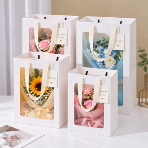 Kraft Paper <b>Gift</b> <b>Bags</b> with Transparent Window Kraft Shopping <b>Bags</b> with Handles for Bouquet <b>Christmas</b> Birthdays Festivals Party - Product Image 3