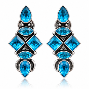 Pendientes de Plata Oxidada con Topacio Azul |   Pendientes colgantes geométricos llamativos |   Joyería al por Mayor - Product Image 1
