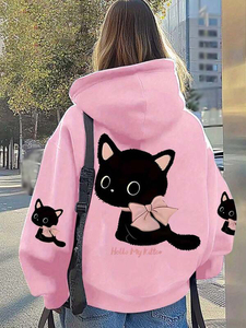 Sudadera con Capucha Oversize para Mujer con Estampado Gráfico, de Algodón Grueso y Felpa, Premium, para Otoño e Invierno, Suministro Personalizado de Marca Privada - Product Image 2