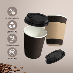 Confezione da 50 Bicchieri da Caffè Neri Monouso da 350 ml con Coperchi Antigoccia e Manicotti, Bicchieri di Carta Resistenti per Asporto 1 H - Product Image 3