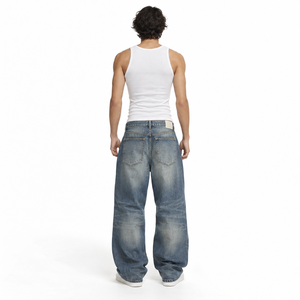 Japanese Style Baggy <b>Jeans</b> <b>Men</b> Vintage Denim Pants Loose Fit Street Fashion Casual <b>Trousers</b> Factory Direct - Product Image 2