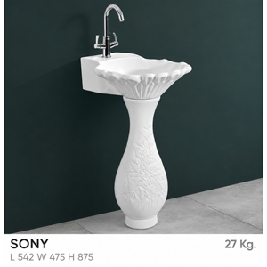 Lavabo de Pedestal con Certificación NSF de Sony, con Relieve Floral, Acabado Brillante, Tradicional, Montado en el Suelo, con Grifo Monomando y Desagüe - Product Image 2