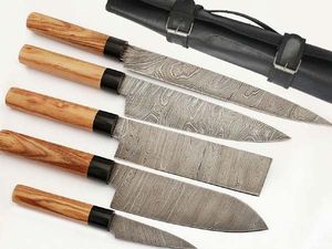 Juego de 5 Cuchillos de Cocina de Acero de Damasco Hechos a Mano, con Hoja Recta y Punta Caída, Grado Industrial, Mangos de Madera, OEM/ODM/OBM - Product Image 6