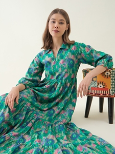 Vestido Casual con Estampado Ikat Azul Pavo Real para Mujer, Estilo Moderno, para Uso Diario, Moda Urbana, Disponible a Precio de Mayorista - Product Image 6