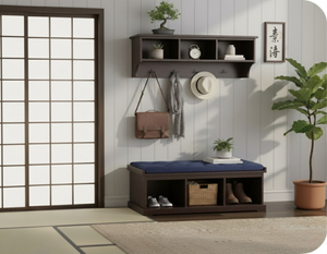 Banco de Madera Estilo Moderno con Almacenamiento, Cojín de Tela Verde, Taburete para Entrada, para Uso Doméstico - Product Image 3