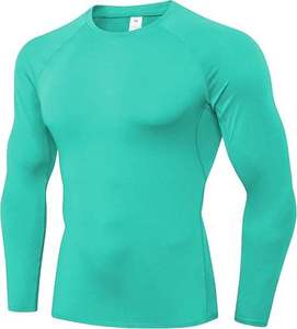 Men's Full Sleeve Compression Rash Guard Sport <b>Top</b> Teal Spandex/Polyester Quick Dry Breathable Sublimation Printed - Product Image 1