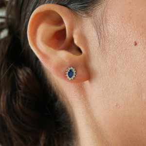 Wholesale Price 925 Sterling Silver Oval Cut Genuine <b>Blue</b> Sapphire & Diamond Fine <b>Stud</b> <b>Earrings</b> For Women's - Product Image 2