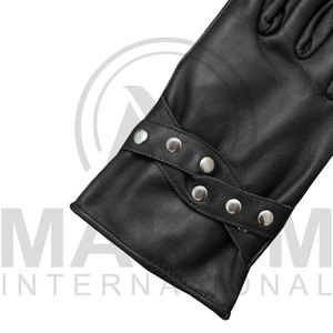 Black Leather Winter Gloves Wrist Length Thermal Unlined Plain Style Daily Use winter gloves - Product Image 6