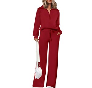 Conjunto Deportivo Verde para Mujer, Color Sólido, Manga Larga, Casual, Transpirable, con Cierre de Media Cremallera, Cordón Ajustable, Corte Holgado, 100% Poliéster - Product Image 3