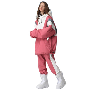 Traje de Esquí Unisex Rosa y Blanco con Bloques de Color, Impermeable 10.000 mm, Cortavientos, Chaqueta con Capucha y Pantalones, Conjunto para Adultos, Ropa de Invierno para Exteriores - Product Image 2