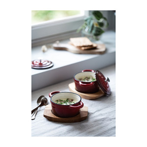 Mini casseruola rotonda grigio lava con supporto in legno per cuocere e servire - Product Image 2