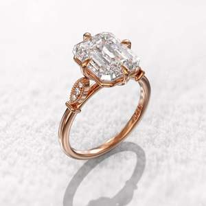 Bague de fiançailles en moissanite taille émeraude, or blanc 14 carats, solitaire pour anniversaire, mariage, promesse, cadeau pour femme RITZIN - Product Image 4