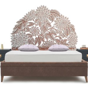 Cabecero de Cama Queen de Madera Tallada Smart Art, Diseño de Girasol de Media Luna, Acabado Blanco Lavado, Estilo Bohemio, Madera Sintética, Decoración del Hogar - Product Image 2