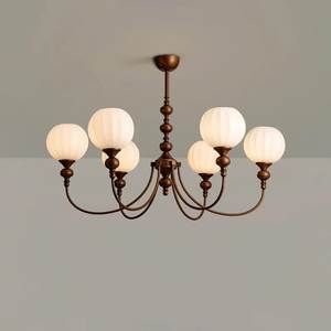 Lámpara Colgante de Bronce Tradicional Posmoderna con Esferas de Vidrio Opal Blanco Acanalado, Lámpara para Barra o Mostrador, Lámpara Navideña - Product Image 1