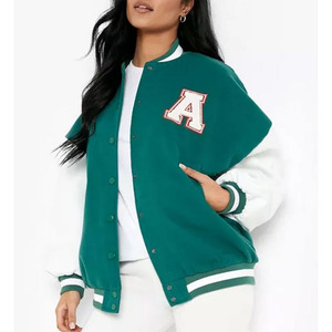 Chaqueta Varsity Verde con Letra A Blanca, Estilo Preppy, Logotipo Bordado en la Parte Delantera, Cuello Camisero, Corte Regular, Unisex, para Otoño - Product Image 6