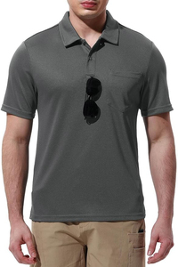 Polo de Color Gris Oscuro para Hombre, Manga Corta, Cierre de Botones, Tejido de Poliéster Transpirable, Estilo Casual para Golf - Product Image 3