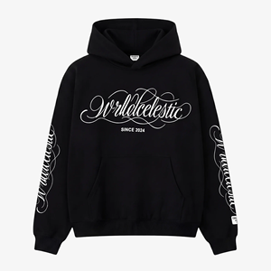Sweat à capuche noir pour homme, surdimensionné, en coton, style streetwear, avec logo imprimé sur le devant, pour l'automne - Product Image 1