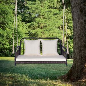 Wicker Hanging Porch <b>Swing</b> with Comfy Cushions for Outdoor Patio Entertainment - Product Image 2