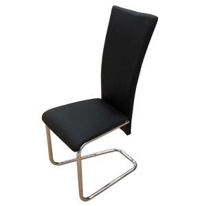 Juego de 4 sillas de comedor de hierro pulido cromado negro con asiento de piel sintética, muebles de cocina cómodos y elegantes - Product Image 3