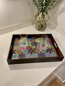 Bandeja de madera impresa decorativa para mesa de centro, organizador para sala de estar, plato de servicio al por mayor - Product Image 4