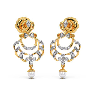 ต่างหูรูปโบว์ประดับเพชรลายดอกไม้พร้อมหินสีขาวสุดหรูหรา - Product Image 1