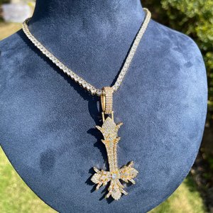 Gold Color Moissanite <b>Cross</b> Pendant Ivy Leaf <b>Charm</b> Necklace Statement Jewelry for Gift and Daily Wear - Product Image 3