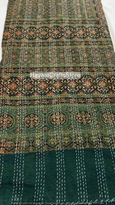 <b>Indian</b> hand block printed Kantha <b>Quilt</b> Handmade Cotton Bedcover Traditional Printed Green Black Pattern Home Decor All Season - Product Image 5