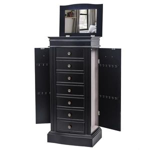 Armadio Portagioie Nero con 24 Ganci per Collane e 7 Cassetti, 2 Ante Laterali a Battente - Product Image 5