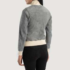 Chaqueta de Motociclista para Mujer, de Piel de Oveja Gris, Acolchada Color Granate, Ecológica, de Secado Rápido, con Bordado 3D, Transpirable, para Invierno - Product Image 2
