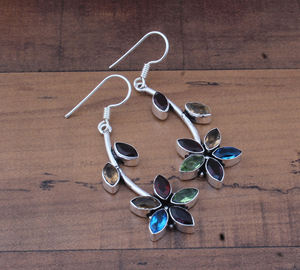 ต่างหูเงินแท้ 925 ประดับพลอยหลากชนิด รูปทรงหยดน้ำ หรูหรา สำหรับผู้หญิง ประดับพลอยบลูโทแพซและโกเมน เหมาะสำหรับงานแต่งงานและงานเลี้ยง - Product Image 6