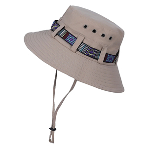 Black Canvas Bucket <b>Hat</b> With Colorful Striped Embroidery Adjustable Strap Unisex Outdoor Spring Summer Casual Style - Product Image 5
