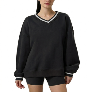 Sudadera de cuello en V para mujer, holgada, extragrande, de forro polar suave y cálido, estilo casual de invierno, ropa de calle, manga larga, top moderno - Product Image 4