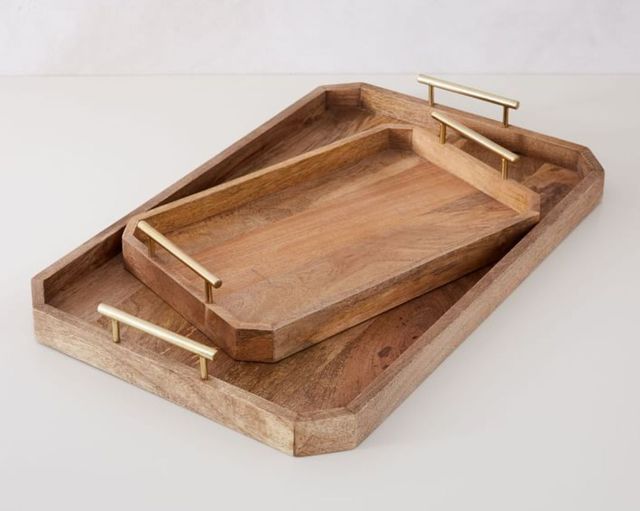 Wooden Serving Tray Rectangle Handmade Retro Style Solid Color Dishes & Plates