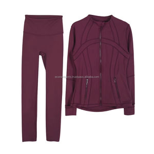 Custom Logo Women's <b>Brown</b> Solid Lightweight Nylon Tracksuit <b>Set</b> Autumn <b>Gym</b> Training Jogging Wear Flared Wide Leg Long Pants - Product Image 1