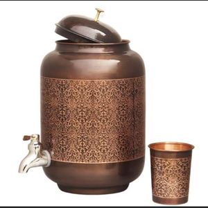 Copper-Treated Double Wall <b>Water</b> <b>Container</b> with Straw and Handle-Morning Drinking Solution Easy & Healthy Storage & Serving - Product Image 1