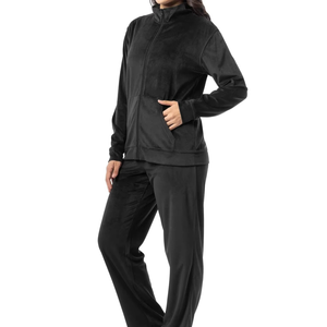High Quality Black Velour Tracksuit <b>Zip</b>-<b>Up</b> <b>Jacket</b> & Pants Breathable Eco-Friendly OEM Wholesale Velour Tracksuit Gym Sports - Product Image 4
