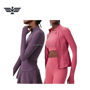 Conjunto Deportivo para Mujer, Transpirable, con Logotipo Frontal, Cierre de Cremallera, Sin Costuras, Spandex/Nailon, Chaqueta Elástica y Pantalones de Cintura Alta - Product Image 1