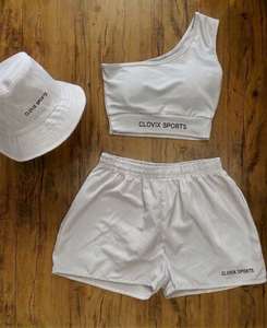 Trendy Solid <b>Colour</b> Custom Logo Women Yoga <b>Set</b> One Shoulder Sports Bra with Shorts Gym Wear Tracksuit Summer Fitness Outfit - Product Image 3