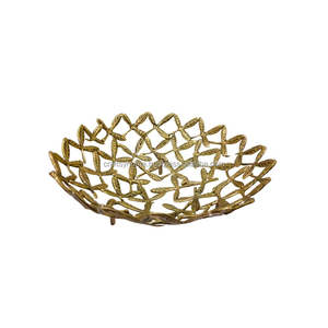 Grand panier de rangement rond en fil métallique doré fait à la main Bol à fruits élégant pour la décoration intérieure et l'artisanat naturel poli - Product Image 4